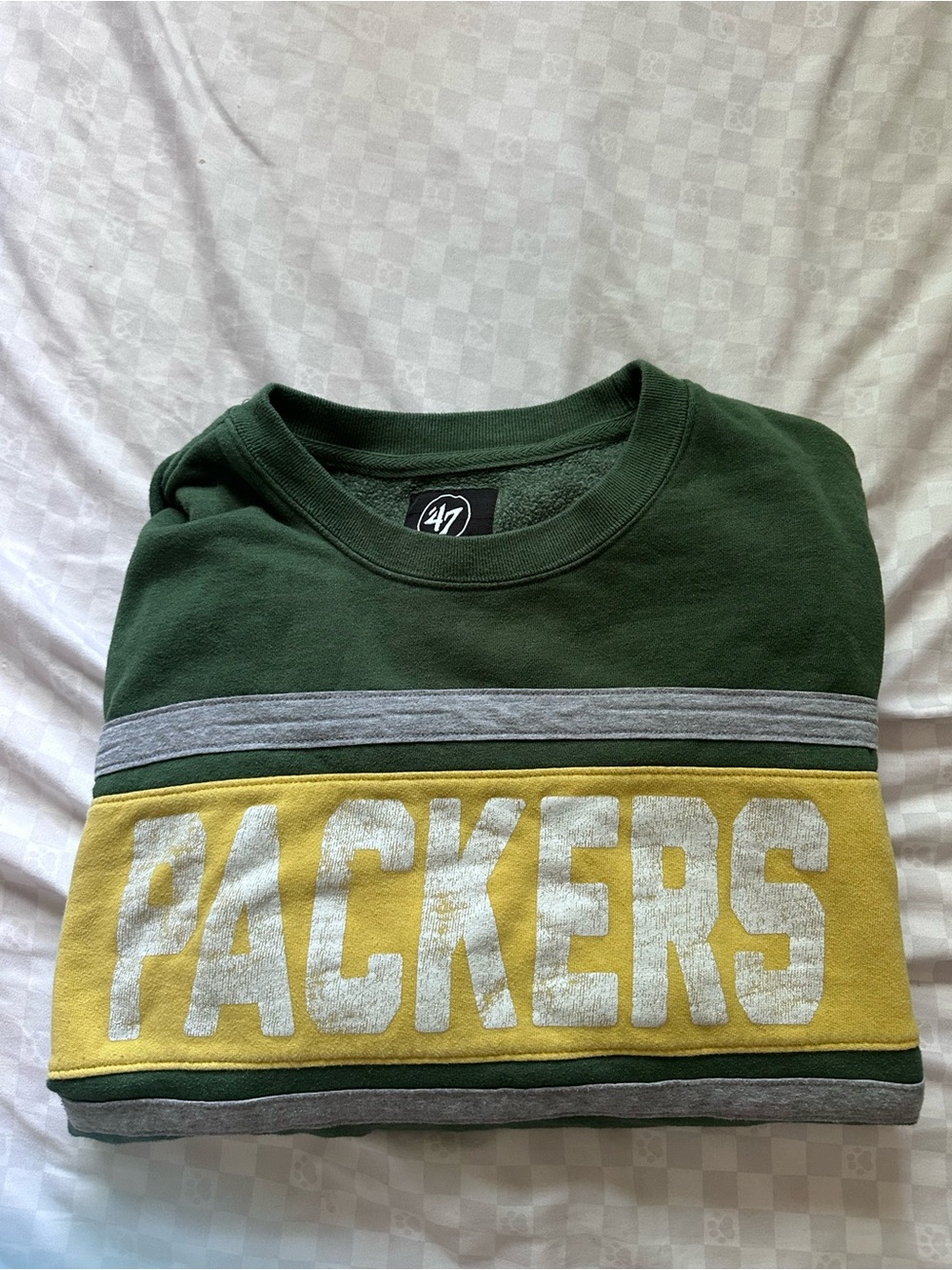 47 Brand Green & Gold Packers Striped Crewneck Sweatshirt